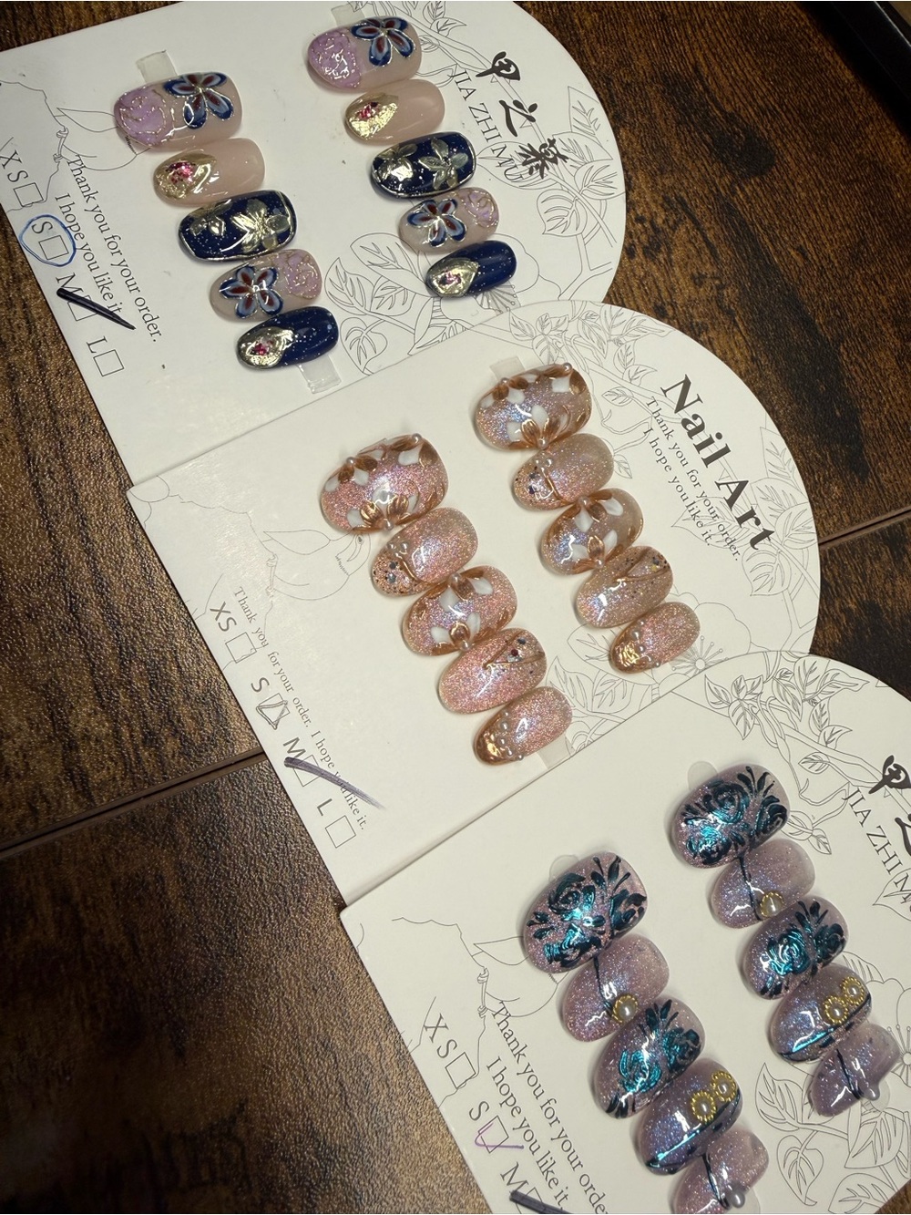 3 Hand Painted Press-On Nail Sets — Medium